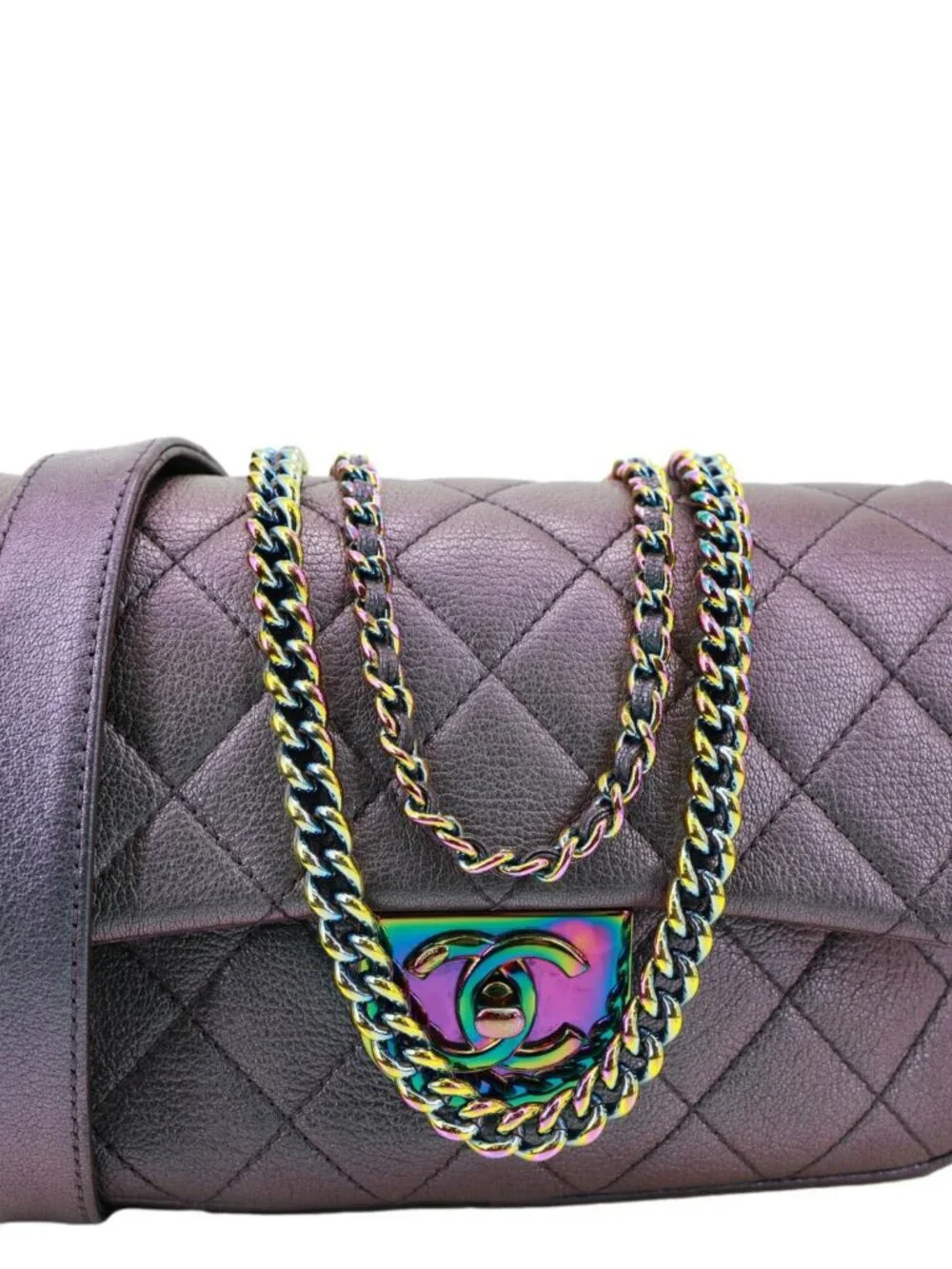 Chanel Double Carry Waist Flap Small Iridescent Quilted Goatskin Chain Shoulder